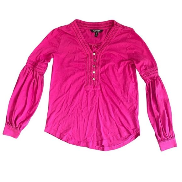 LAUREN Ralph Lauren Magenta Pink Blouse XS Petite Preppy - Picture 1 of 9